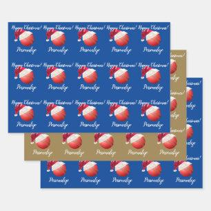 Christmas Personalised Cricket Ball Santa    Wrapp Wrapping Paper Sheet