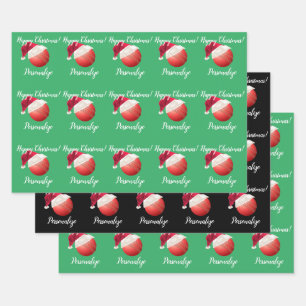 Christmas Personalised Cricket Ball Santa    Wrapping Paper Sheet