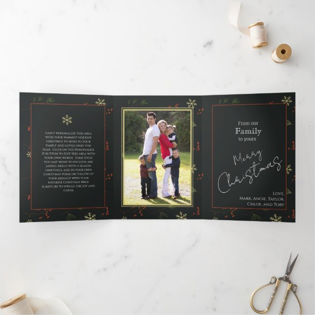 Christmas Personalised Family Photo Rustic Tri-Fold Holiday Card (Inside)