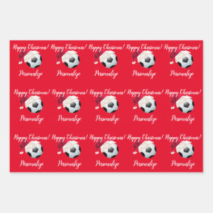 Christmas Personalised Football Soccer Santa   Wra Wrapping Paper Sheet