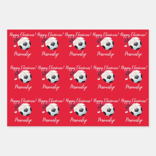 Christmas Personalised Football Soccer Santa   Wra Wrapping Paper Sheet (Front)