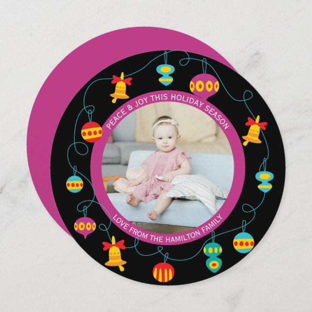 Christmas Personalised Fun Modern Wreath Photo Holiday Card (Front/Back)