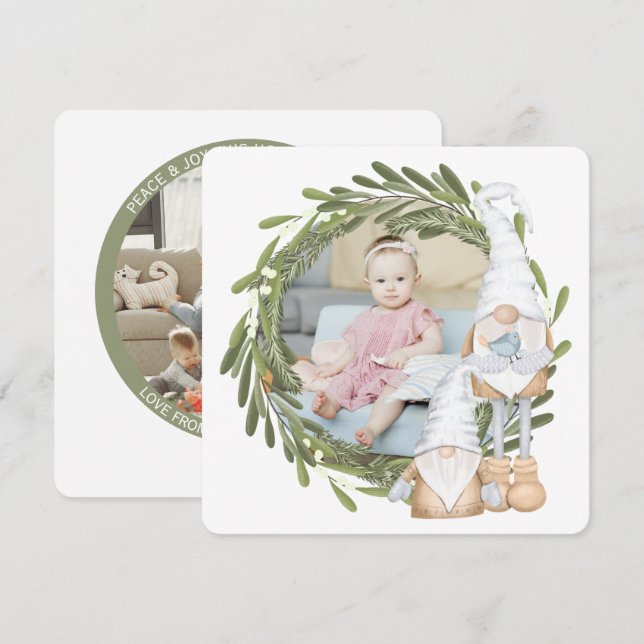 Christmas Personalised Gnome Photo Frame Holiday Card (Front/Back)