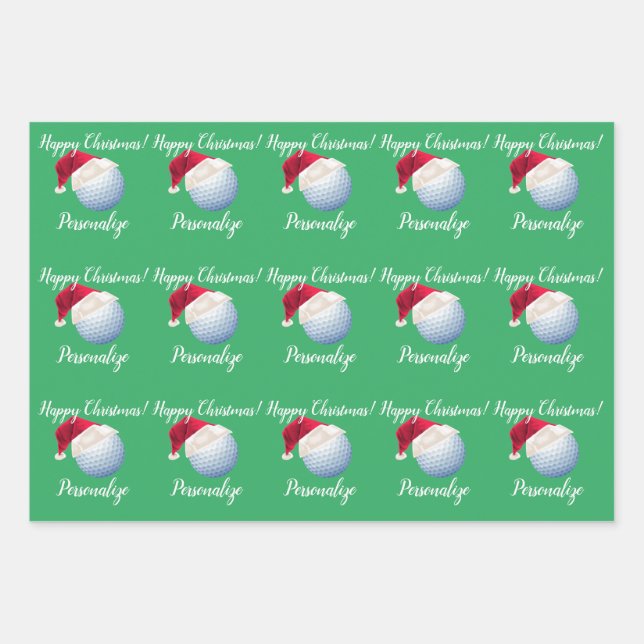 Christmas Personalised Golf Ball Sports Santa Wrap Wrapping Paper Sheet (Front)
