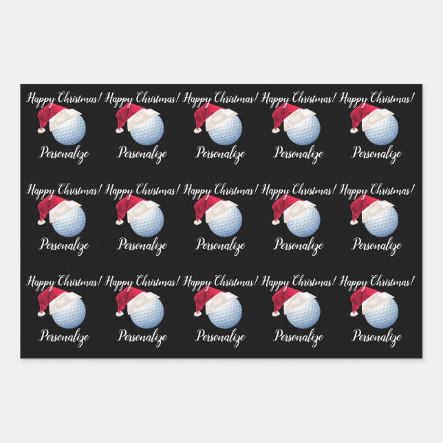 Christmas Personalised Golf Ball Sports Santa Wrapping Paper Sheet (Front)