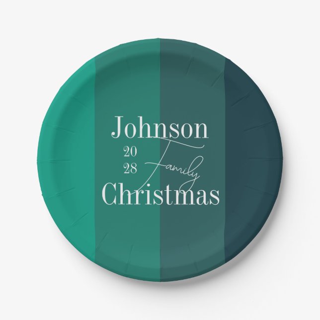 Christmas Personalised Green Family Christmas Paper Plate (Front)