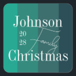Christmas Personalised Green Family Christmas Square Sticker<br><div class="desc">This is a simple and stylish, Christmas design. It is in festive green stripes with a modern design and contemporary typography. It has the message "Johnson Family Christmas", with space for you to add your family name and year of celebration. Perfect for a festive family celebration, dinner or gathering /...</div>