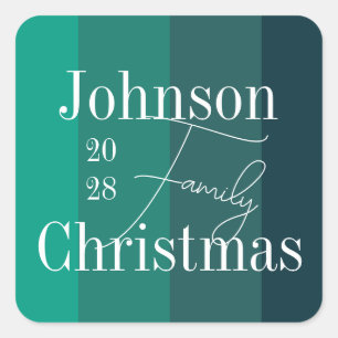Christmas Personalised Green Family Christmas Square Sticker