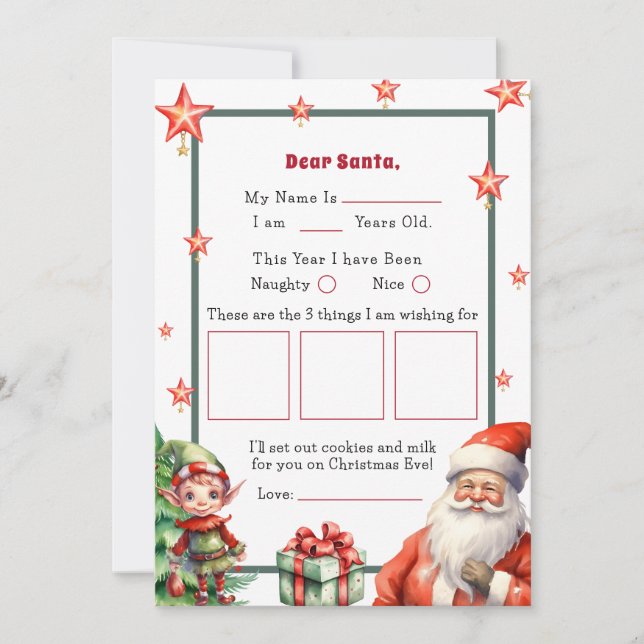 Christmas Personalised letter for Santa and Elf  Invitation (Front)
