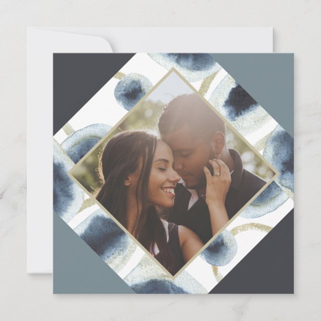 Christmas Personalised Modern Blue Photo Holiday Card (Front)