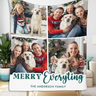 Christmas Personalised Modern Family Photo Collage Fleece Blanket