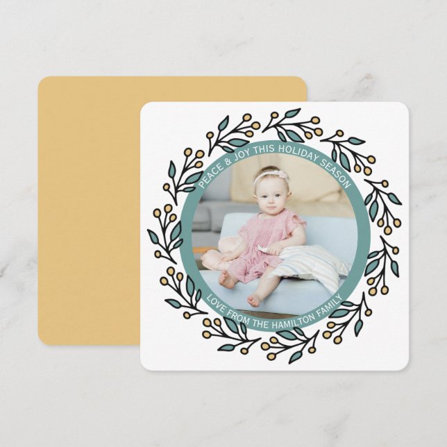 Christmas Personalised Modern Wreath Photo Holiday Card (Front/Back)