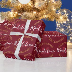 Christmas Personalised Monogram Name Custom Red Wrapping Paper
