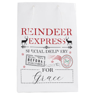 Christmas Personalised Name North Pole Reindeer Medium Gift Bag