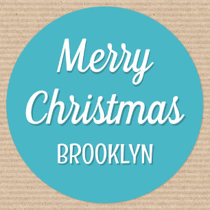 Christmas Personalised Name Teal Classic Round Sticker