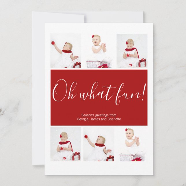 Christmas Personalised Oh What Fun Photo Collage Holiday Card (Front)