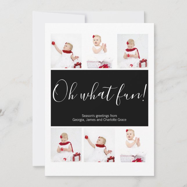 Christmas Personalised Oh What Fun Photo Collage Holiday Card (Front)
