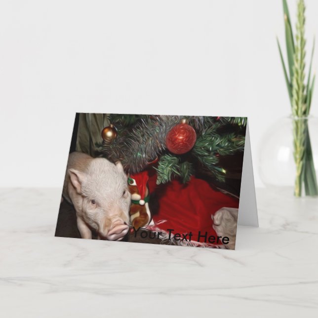 Christmas Personalised Painted Mini Pig Card (Front)