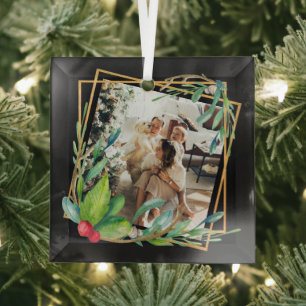 Christmas Personalised Photo Frame Glass Tree Decoration