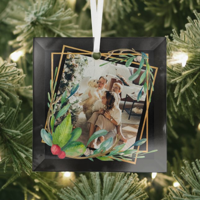 Christmas Personalised Photo Frame Glass Tree Decoration (Insitu)