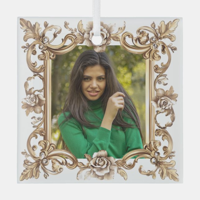 Christmas Personalised Photo Glass Ornament (Front)