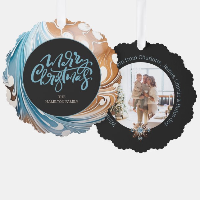 Christmas Personalised Photo Marble and Typography Tree Decoration Card (Front/Back)