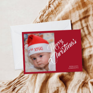 Christmas Personalised Photo Red Postcard