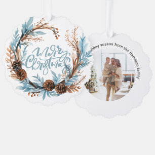 Christmas Personalised Photo Wreath and Typography Tree Decoration Card