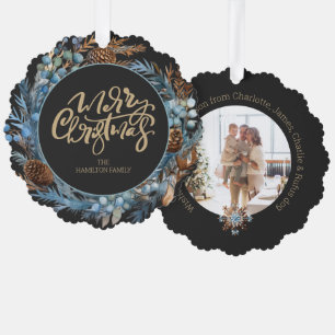 Christmas Personalised Photo Wreath and Typography Tree Decoration Card