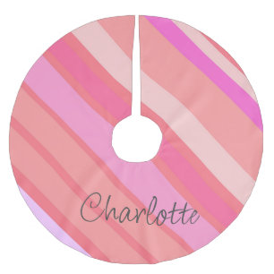 Christmas Personalised Pink Candy Striped Brushed Polyester Tree Skirt