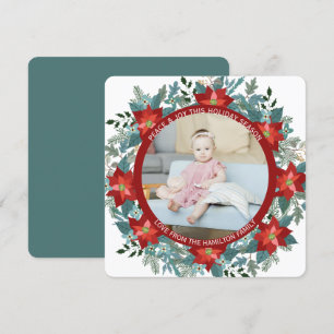 Christmas Personalised Poinsettia Wreath Photo Holiday Card