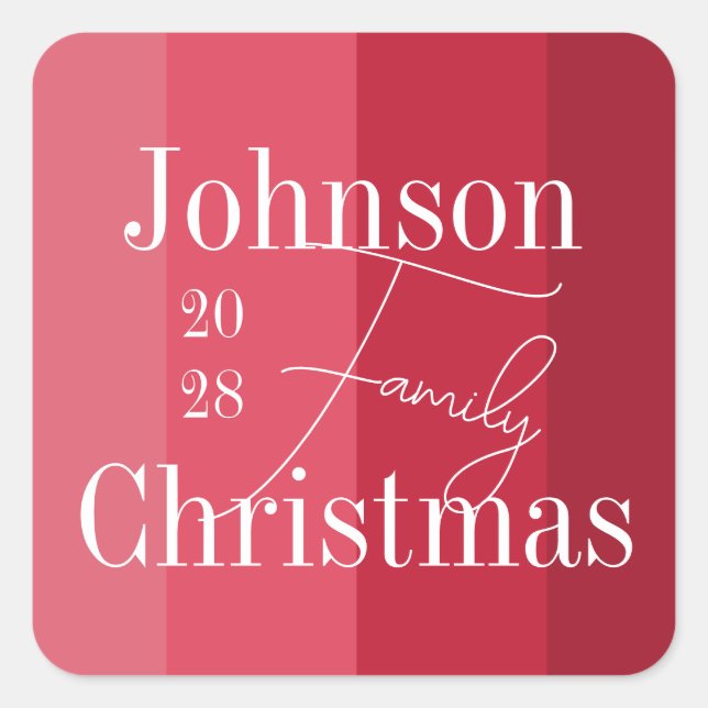 Christmas Personalised Red Family Christmas Square Sticker (Front)