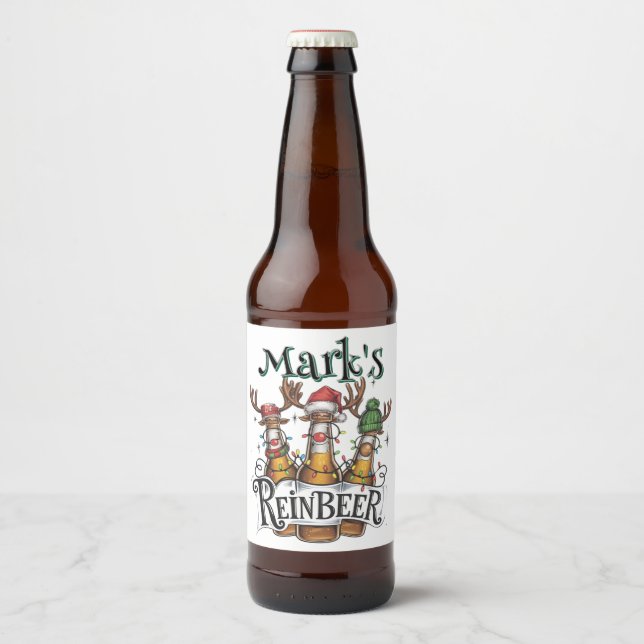 Christmas Personalised Reinbeer  Beer Bottle Label (Front)