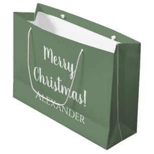Christmas Personalised Sage Green Merry Christmas Large Gift Bag