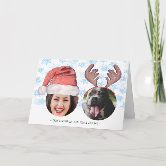 Christmas Personalised Santa Reindeer Funny Photo Card (Front)