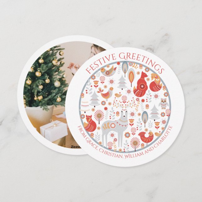 Christmas Personalised Scandinavian Nordic Forest Holiday Card (Front/Back)