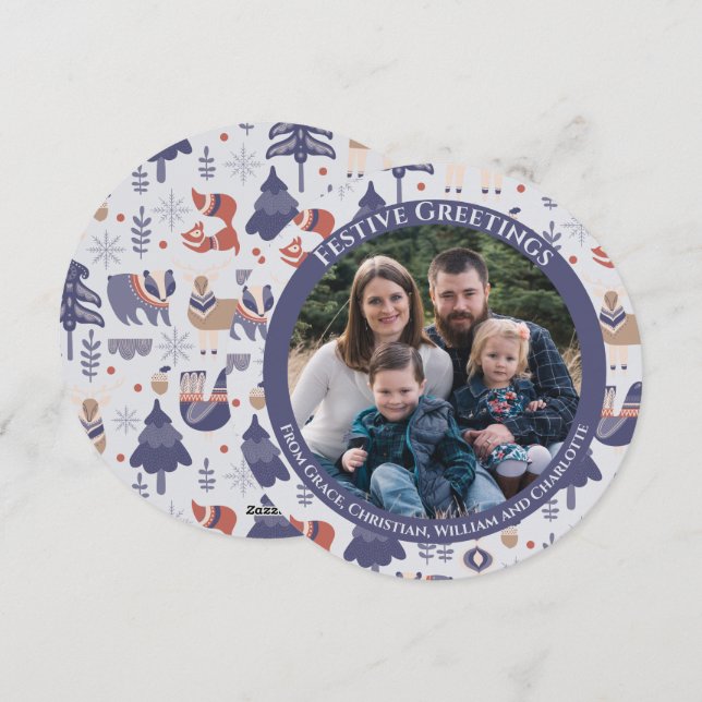 Christmas Personalised Scandinavian Nordic Forest Holiday Card (Front/Back)