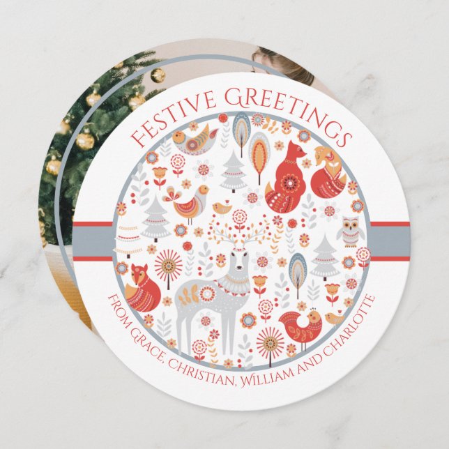 Christmas Personalised Scandinavian Nordic Forest Holiday Card (Front/Back)