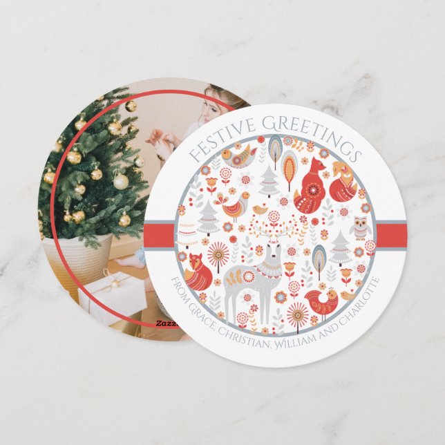 Christmas Personalised Scandinavian Nordic Forest Holiday Card (Front/Back)