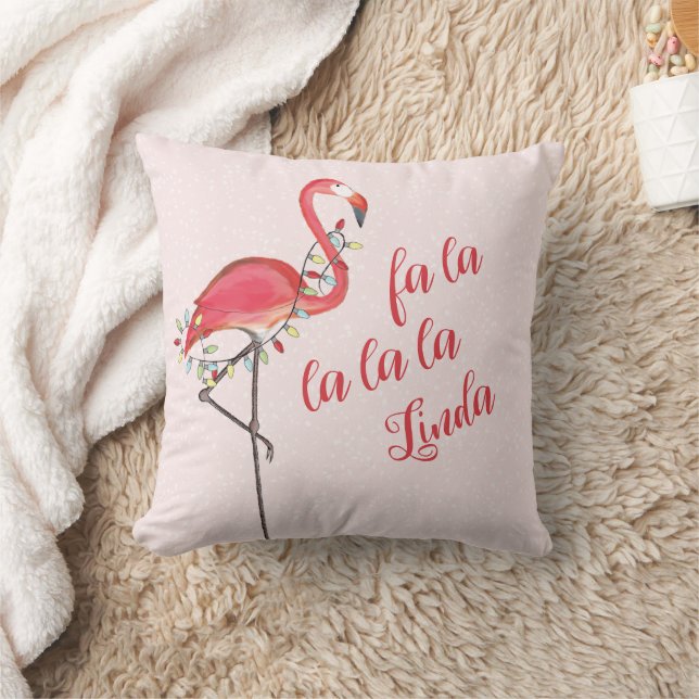 Christmas Personalised Tropical Pink Flamingo Cushion (Blanket)