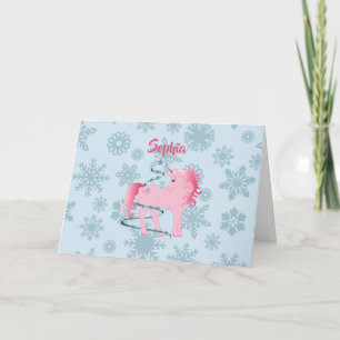 Christmas Personalised Unicorn Pink Girl Snowflake Holiday Card