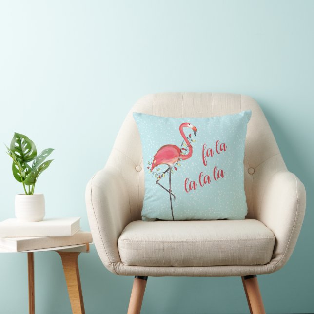 Christmas Personalised Watercolor Pink Flamingo Cushion (Chair)