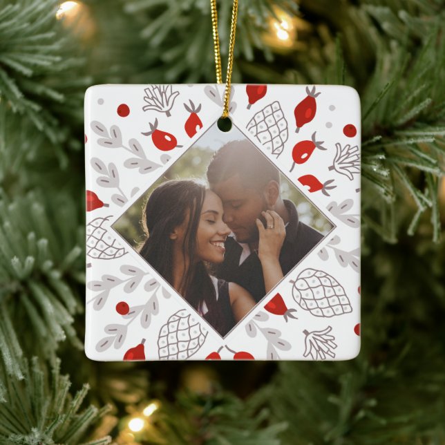 Christmas Personalised Winter Foliage Photo Ceramic Ornament (Tree)