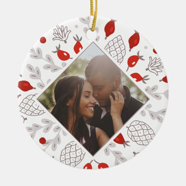 Christmas Personalised Winter Foliage Photo Ceramic Tree Decoration (Front)