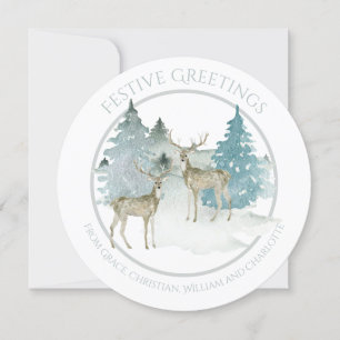 Christmas Personalised Winter Woodland Deer Holiday Card