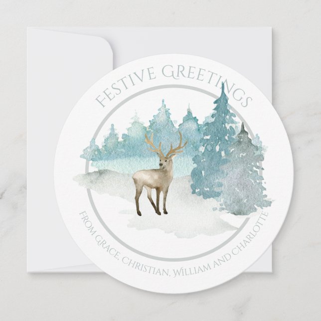 Christmas Personalised Winter Woodland Deer Holiday Card (Front)