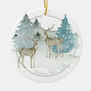 Christmas Personalised Woodland Winter Deer Ceramic Tree Decoration