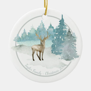 Christmas Personalised Woodland Winter Deer Ceramic Tree Decoration
