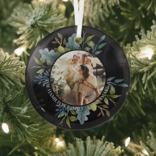 Christmas Personalised Wreath Photo Frame Glass Tree Decoration