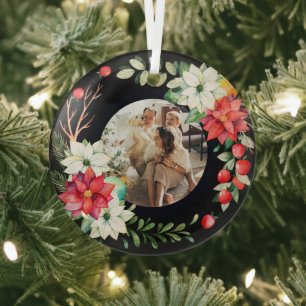 Christmas Personalised Wreath Photo Frame Glass Tree Decoration